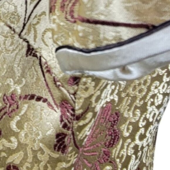 Modern Cheongsam Traditional Gold Brown Embroidery Floral Swirl Dress Korean 38 - Picture 15 of 16